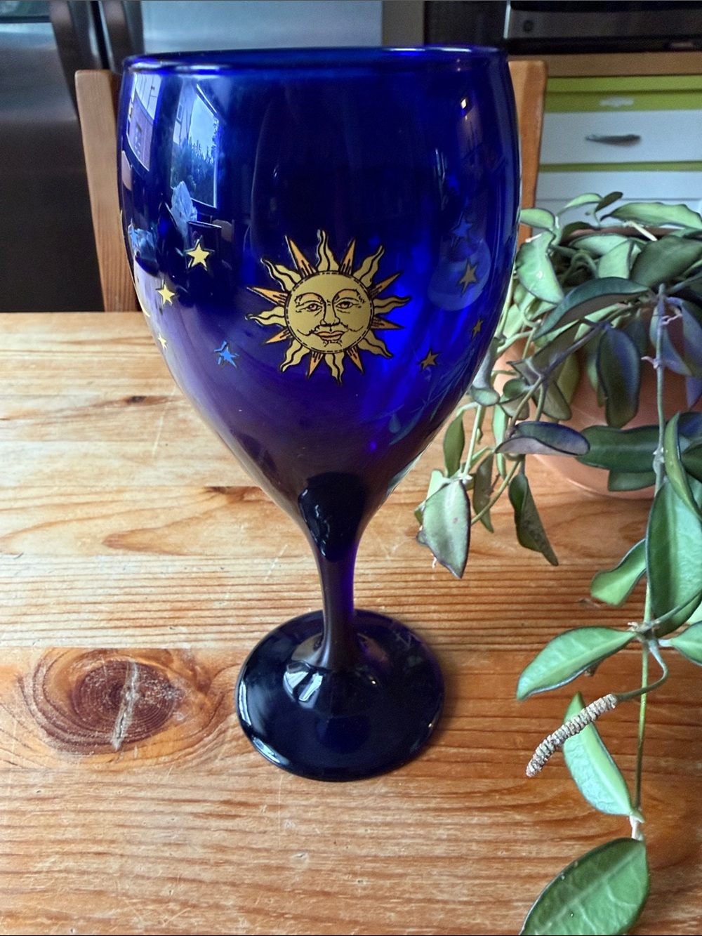 Vintage Cobalt Blue Celestial Wine Goblet